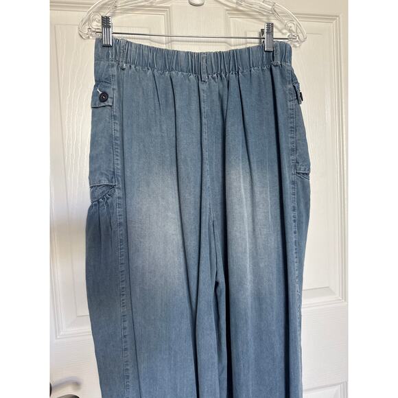 Oli & Hali Pants Large Wide Leg ankle ties Chambray Tencel waist 30" medium - Picture 11 of 15